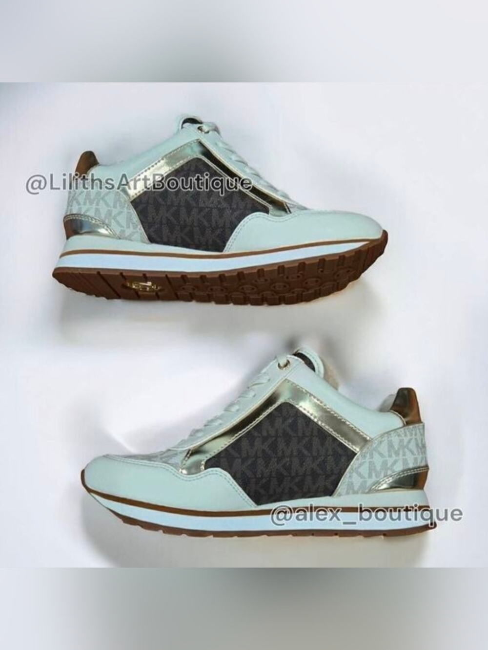 Michael Kors Maddy Vanilla/ Brown Two-Tone Logo Trainer Women's Sneakers 5.5 - Picture 6 of 13
